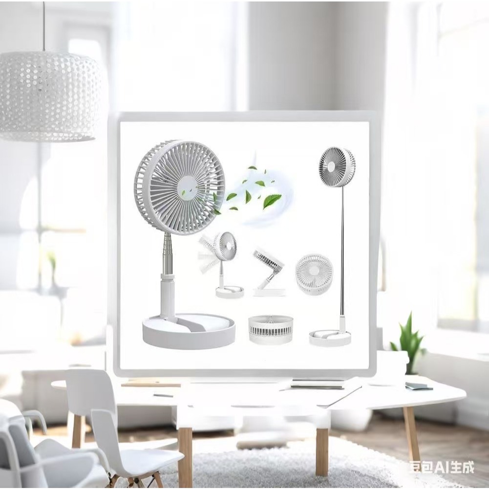Ventilador Portátil Dobrável 4 Velocidades Recarregável USB Retrátil Mesa Coluna Forte Silencioso