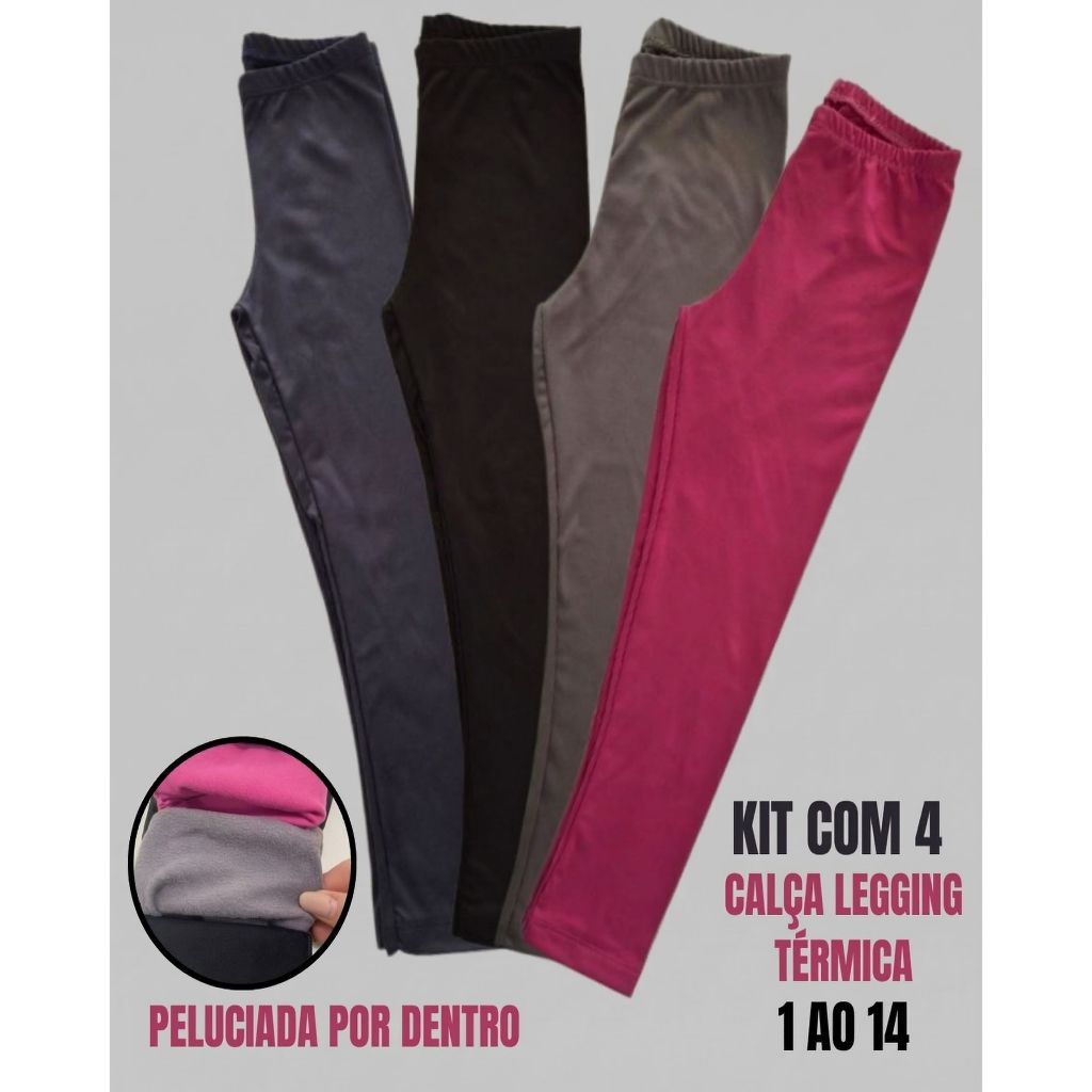 Kit 4 Legging Térmica Peluciada Infantil Para Menina 1 ao 14 Anos