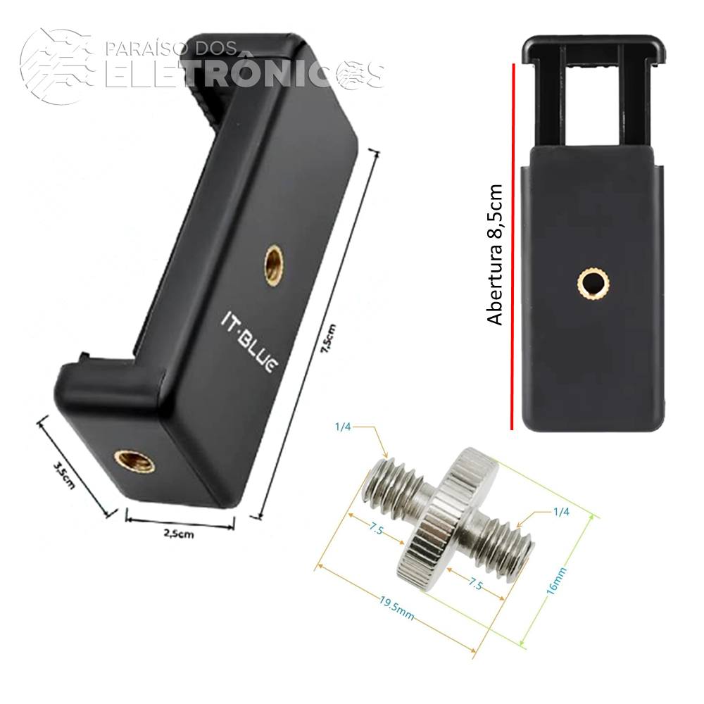 Adaptador Suporte para Smartphone Universal com Rosca 1/4 para Tripé e Ring Light LE3632