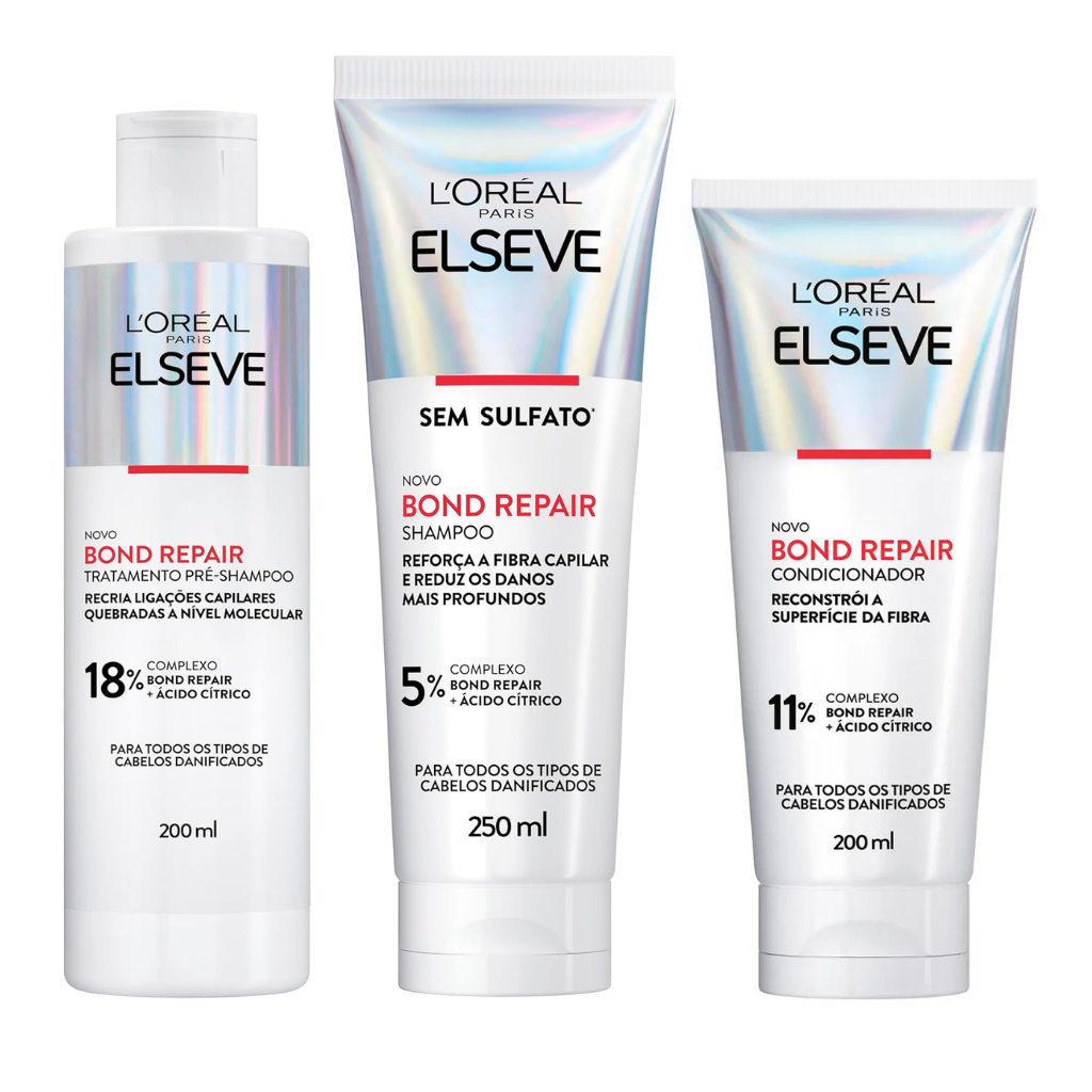 Kit Elseve Bond Repair L'Oréal Paris Pré Shampoo 200ml + Shampoo 250ml + Condicionador 200ml