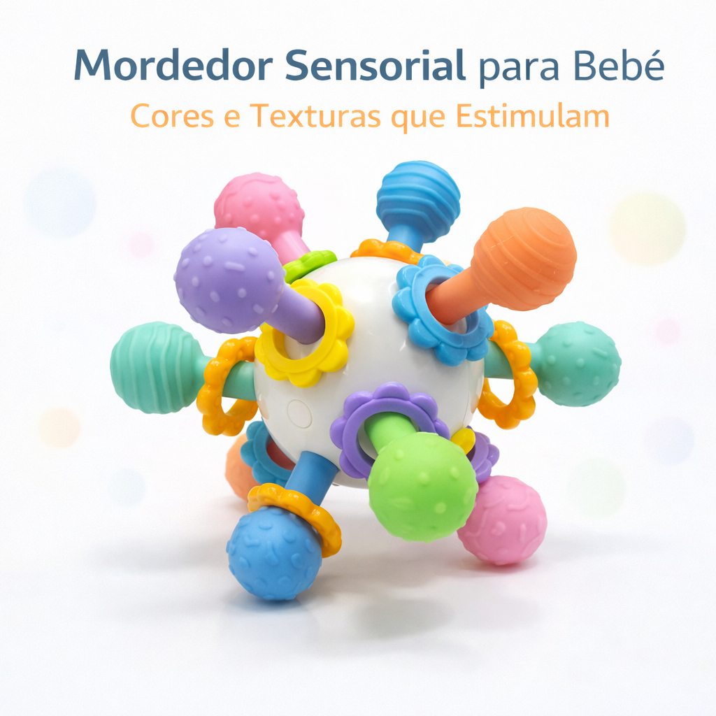 Mordedor Sensorial para Bebê com Texturas Coloridas Brinquedo Educativo para Dentição e Coordenação