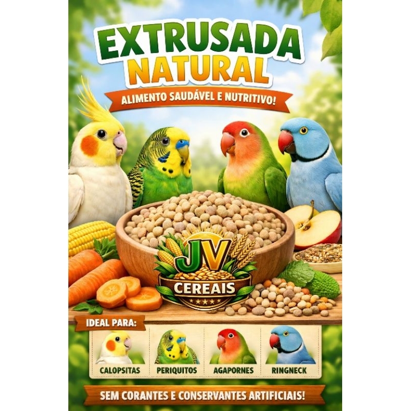 Extrusada Natural para Calopsitas, Periquitos, Agapornes, Ringneck e outros psitacídeos
