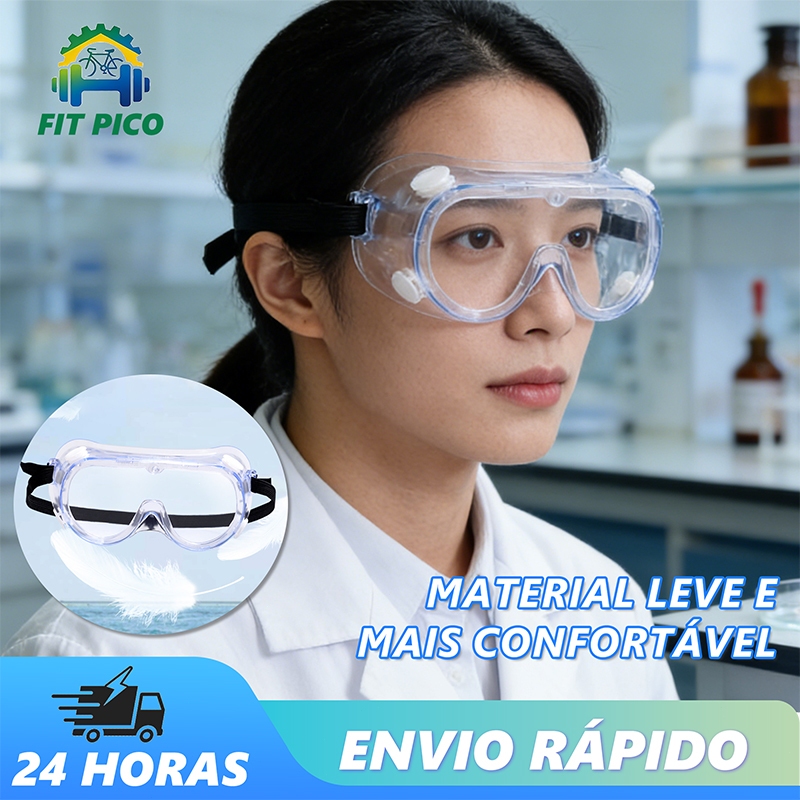 Óculos EPI Ampla Visão - Protege Contra Químicos, Ideal para Laboratório & Obras