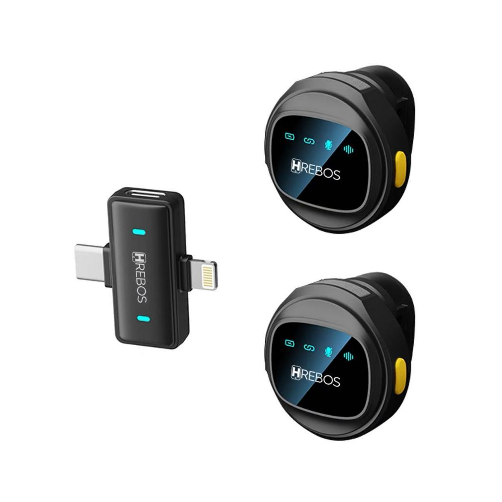 Microfone de Lapela Sem fio Magnético Redução de Ruído AI 2 EM 1 Entra Type-C e Lightning HREBOS IF-1000