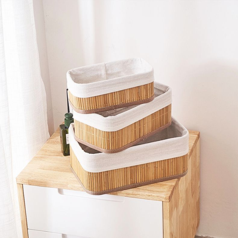 Conjunto De Cestos De Bambu Kit 3 Unidades Lavanderia Multiuso Organizador De Roupas