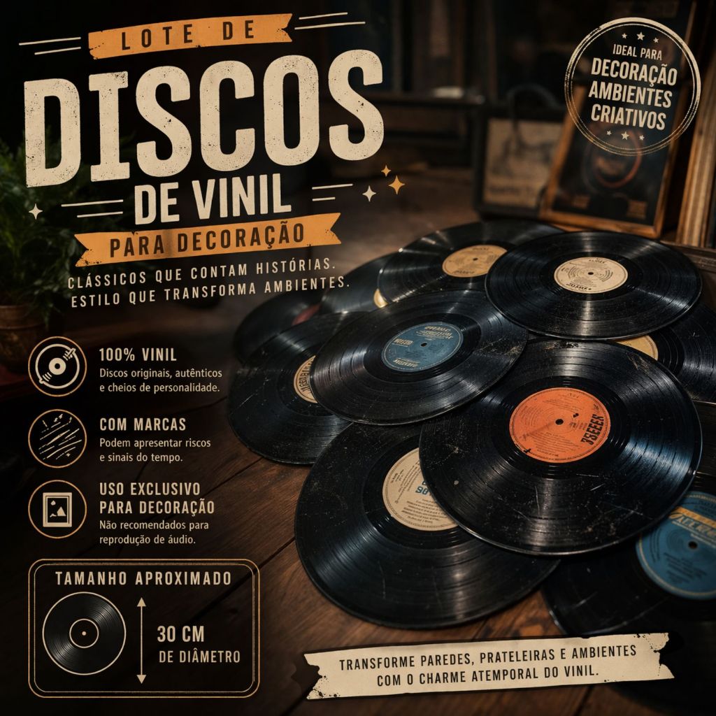 Disco para Decoração – Lote com 10 Discos Vinil Lp 12