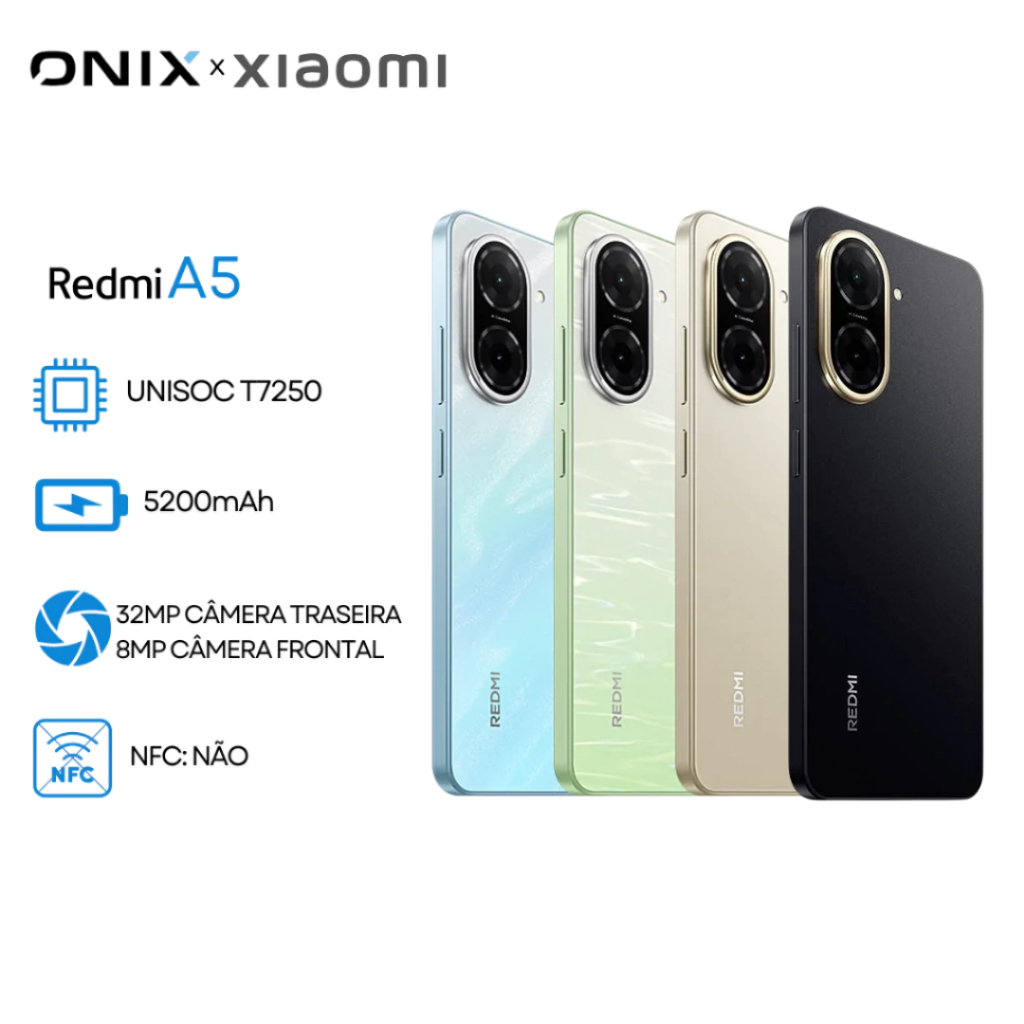 Xiaomi Redmi A5 Versão Global,Câmera 32MP, Novo-Lacrado 128GB+4GB RAM, 64GB+3GB RAM Processador UNISOC T7250