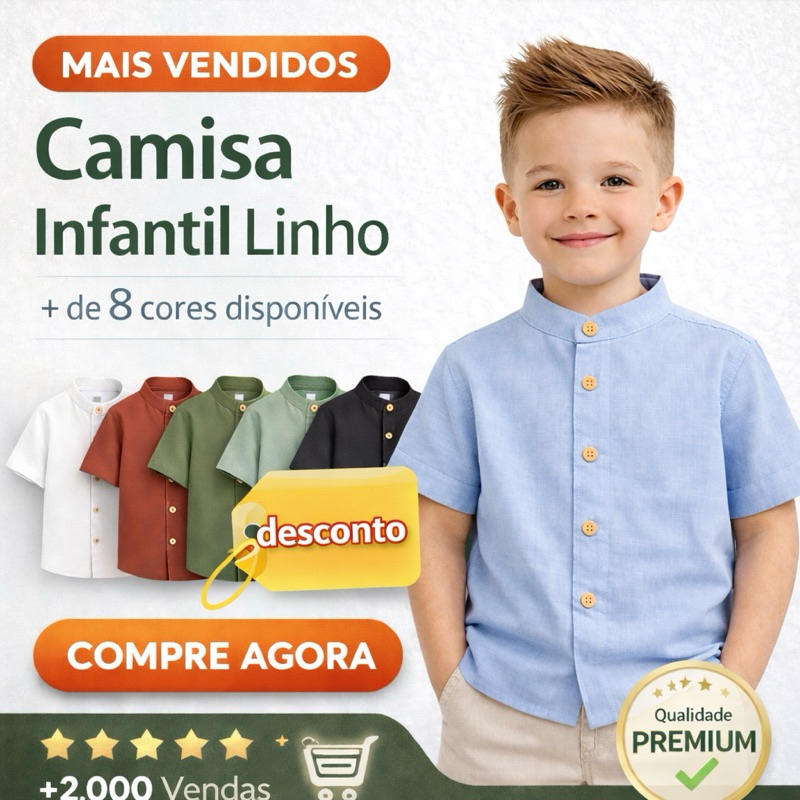 Camisa Infantil Menino GOLA PADRE Social linho PREMIUM leve | Caimento Perfeito e Design Exclusivo