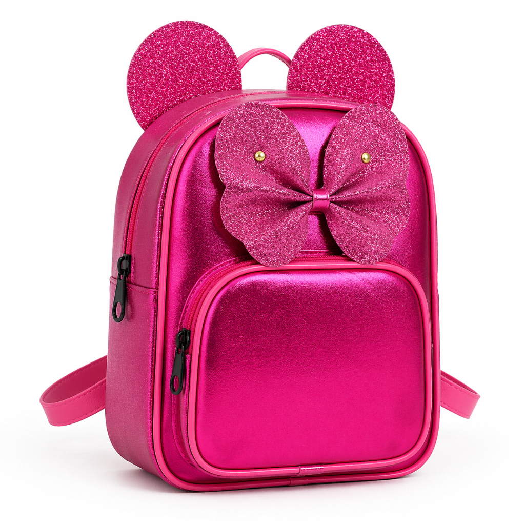 mochila infantil menina com laço e orelhas para escola, creche , parque, presente mochila minnie
