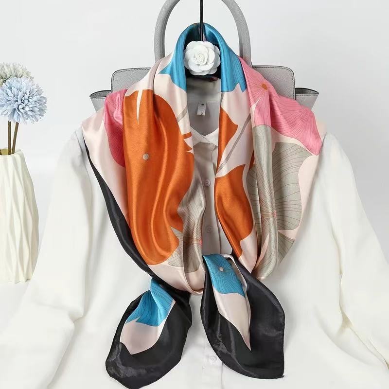 Lenços Cetim Seda Elegante Primavera Grande 90x90Lenços da Moda cachecol Cetim Cabeça Pescoço de Seda Super Moda