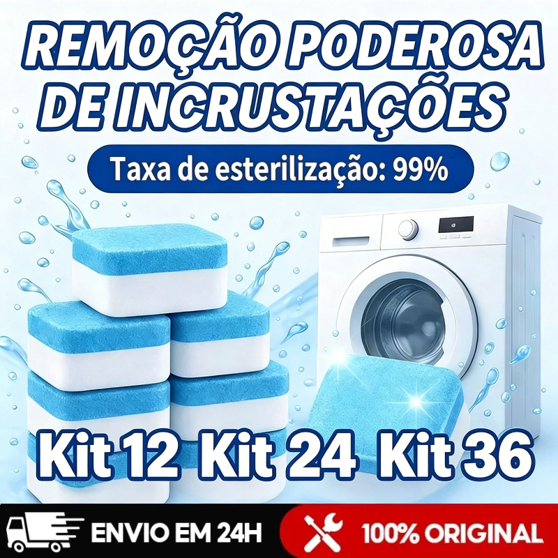 KIT 12/24/36 Pastilhas para Limpeza de Máquinas de Lavar Roupas Efervescentes Multifuncional