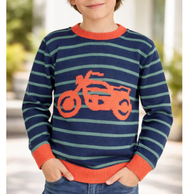 Blusa Infantil Menino Tricô Moto Listrada  Inverno Quentinha Estilosa Moda Infantil Lavi Tricô