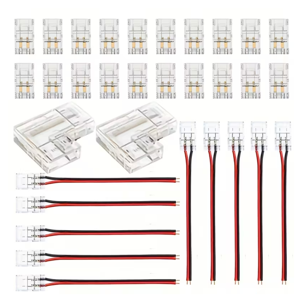 Conector Fita LED 8mm 10mm Emenda Reta L Kit 10 ou 20Peças Fácil Instalação