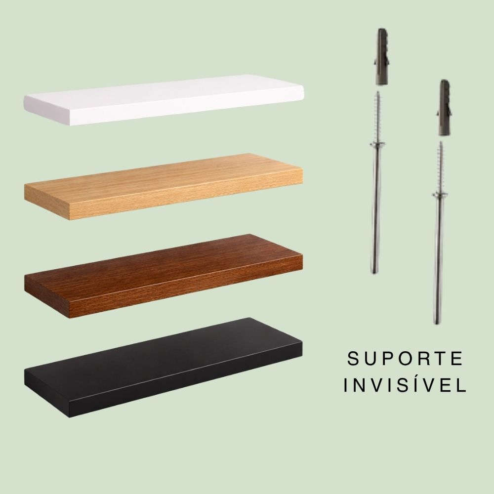 Kit Prateleiras em MDF Parede Sala Quarto Cozinha 15x40/60/80 Suporte Invisível | Branca Cru Selado Preta Alta Qualidade