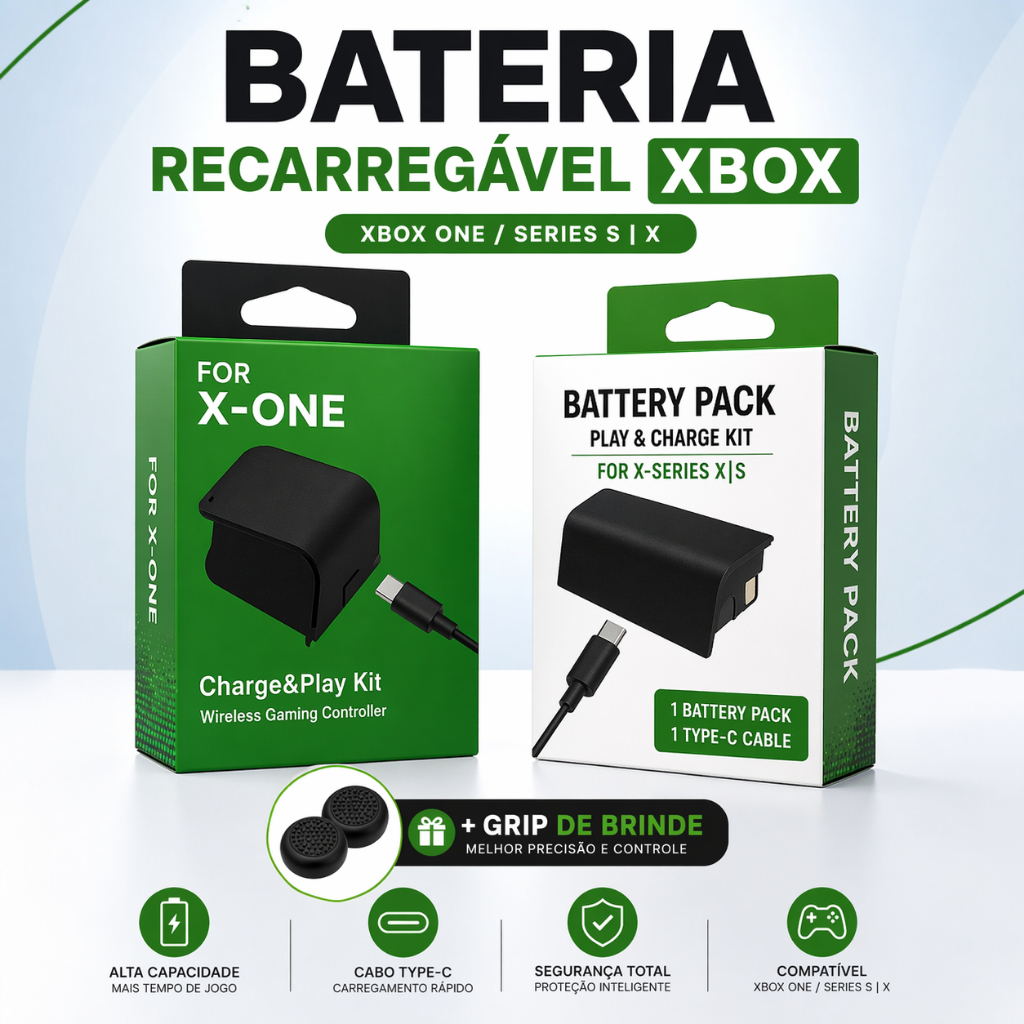 Carregador Para Controle Xbox One Fat Series S Recarregável + Grip