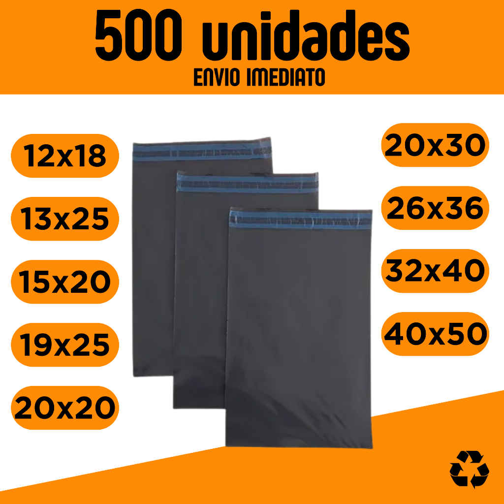 Kit 500 Envelope De Segurança Embalagem Envio Tamanho 12x18 13x25 15x20 19x25 20x20 20x30 26x36 32x40 40x50