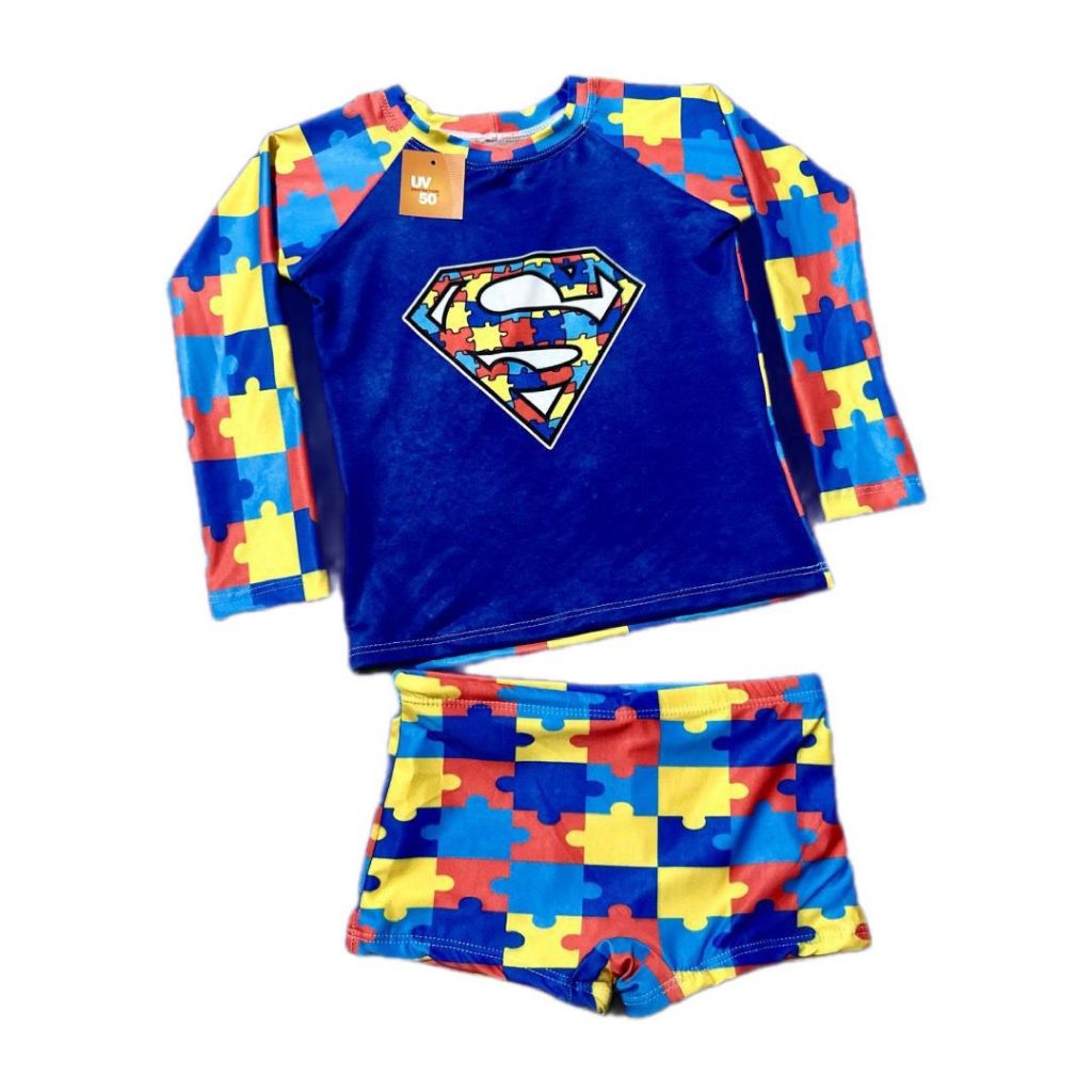 Conjunto Autismo Roupa de Praia Infantil Menino com Proteção Solar UV50+ Menino Infantil Autismo