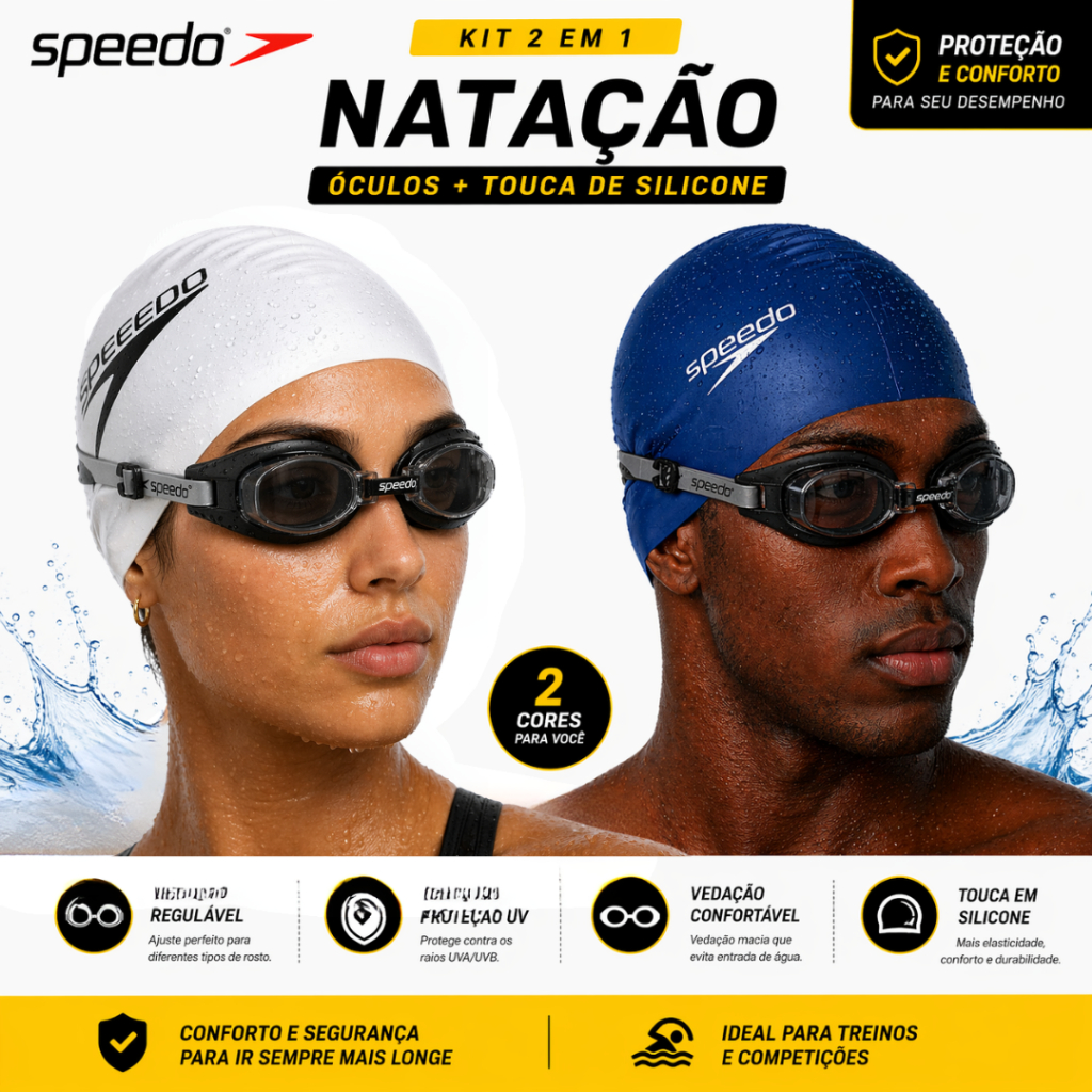 Kit Natação Touca silicone e Óculos Speedo Starters Adulto