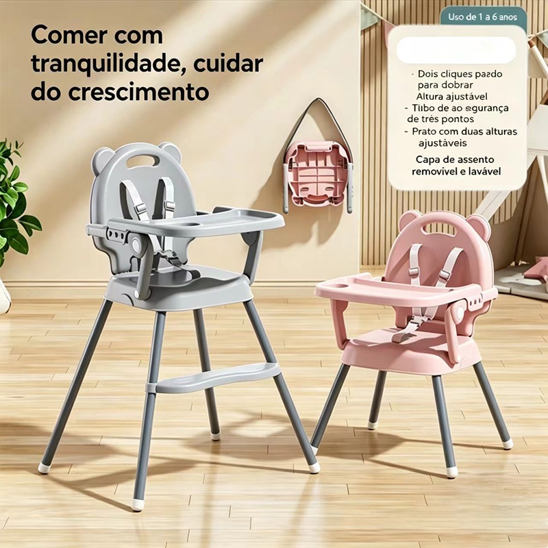Cadeira de Alimentação Portátil 2 em 1 Multifuncional para Bebê com Rodas e Assento Dobrável Gourmet P19