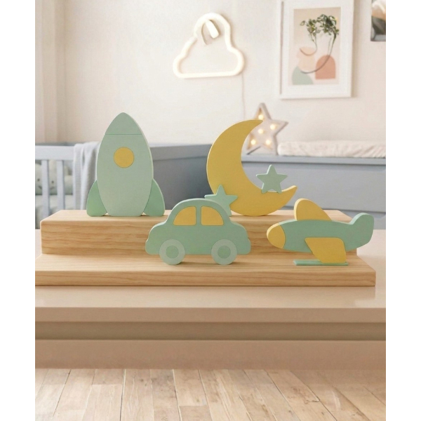 Kit Decoração Quarto Infantil Bebê Avião Foguete Carro Lua Aventura