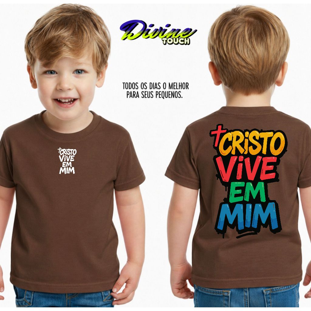 Camiseta Infantil Streetwear Malha 30.1 100% Algodão Camisa Juvenil Estilosa Cristo vive em mim