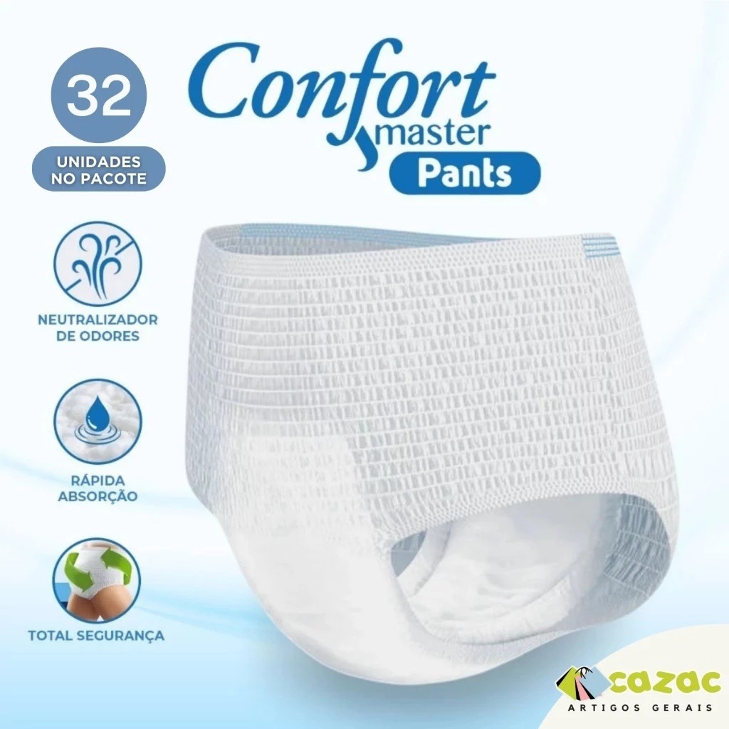 Kit 32/64/96 Fraldas Geriátricas Unissex ConfortMaster Pants P/M/G/EG Calcinha Incontinência Severa