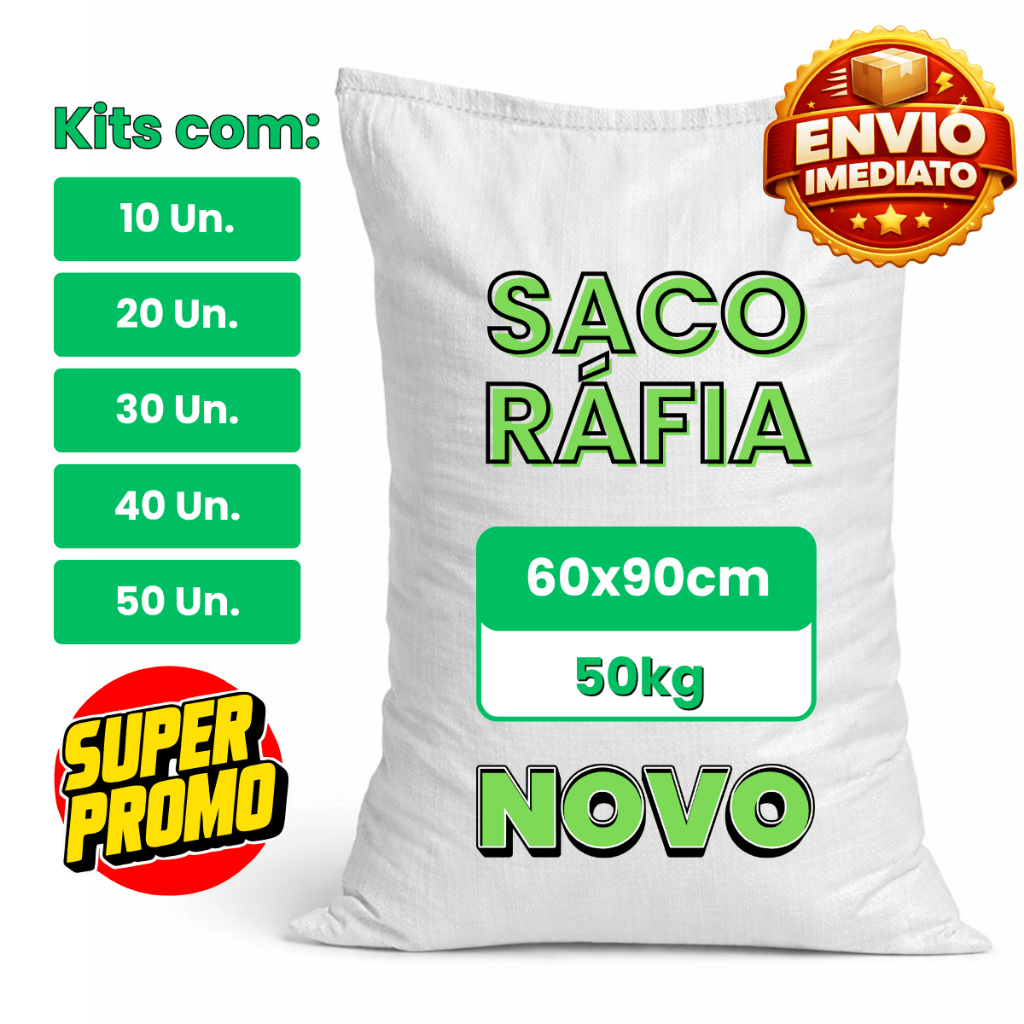 KIT 50 Sacos Ráfia Entulho 60x90cm 50kg Novo Com Impressão Reforçado Grande Resistente