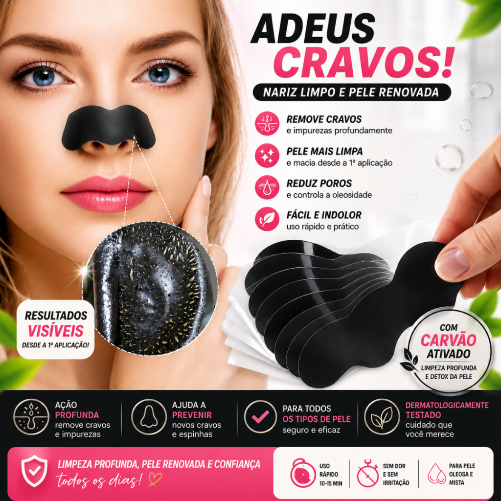 Adesivo para Limpeza de Poros do Nariz com Carvão Ativado – Cuidados Faciais