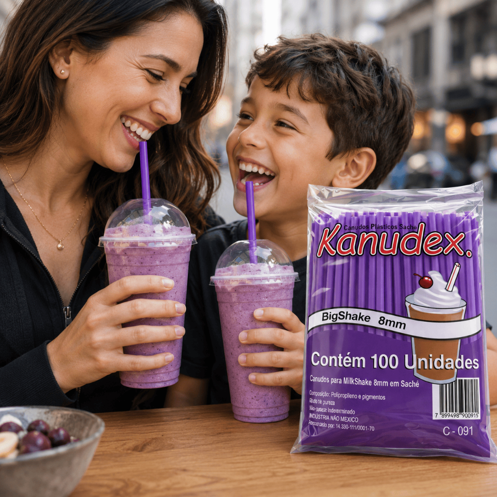 Canudo Roxo 8mm 100 Unidades Plástico Milkshake Smoothie Sorvete Drinks