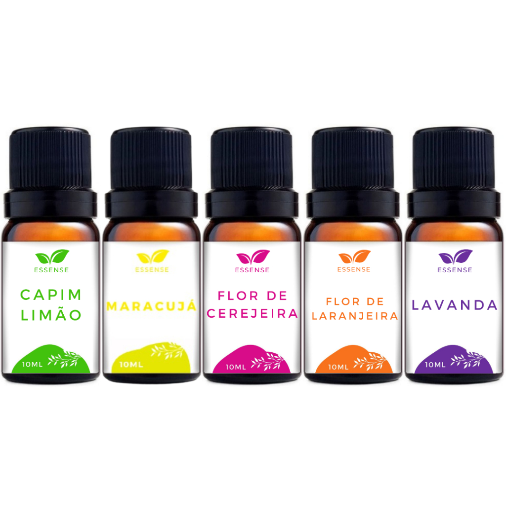 5 Essências Capim Limão Maracujá Flor de Cerejeira Flor de Laranjeira Lavanda Óleo Essencial