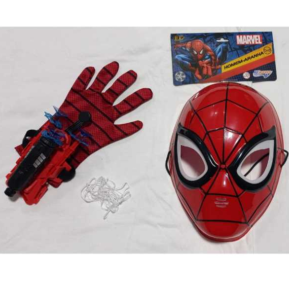 Kit Luva Lança Teia + Máscara Do Homem Aranha Brinquedo infantil Lançador Dardos