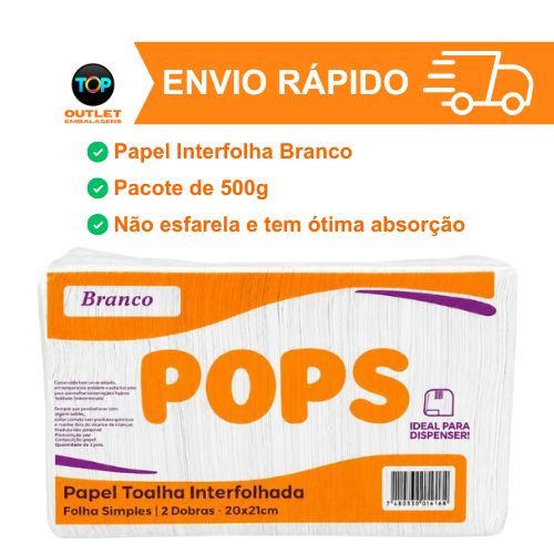 Papel Toalha Interfolha Pops para Dispenser de Banheiro Cozinha Escritório