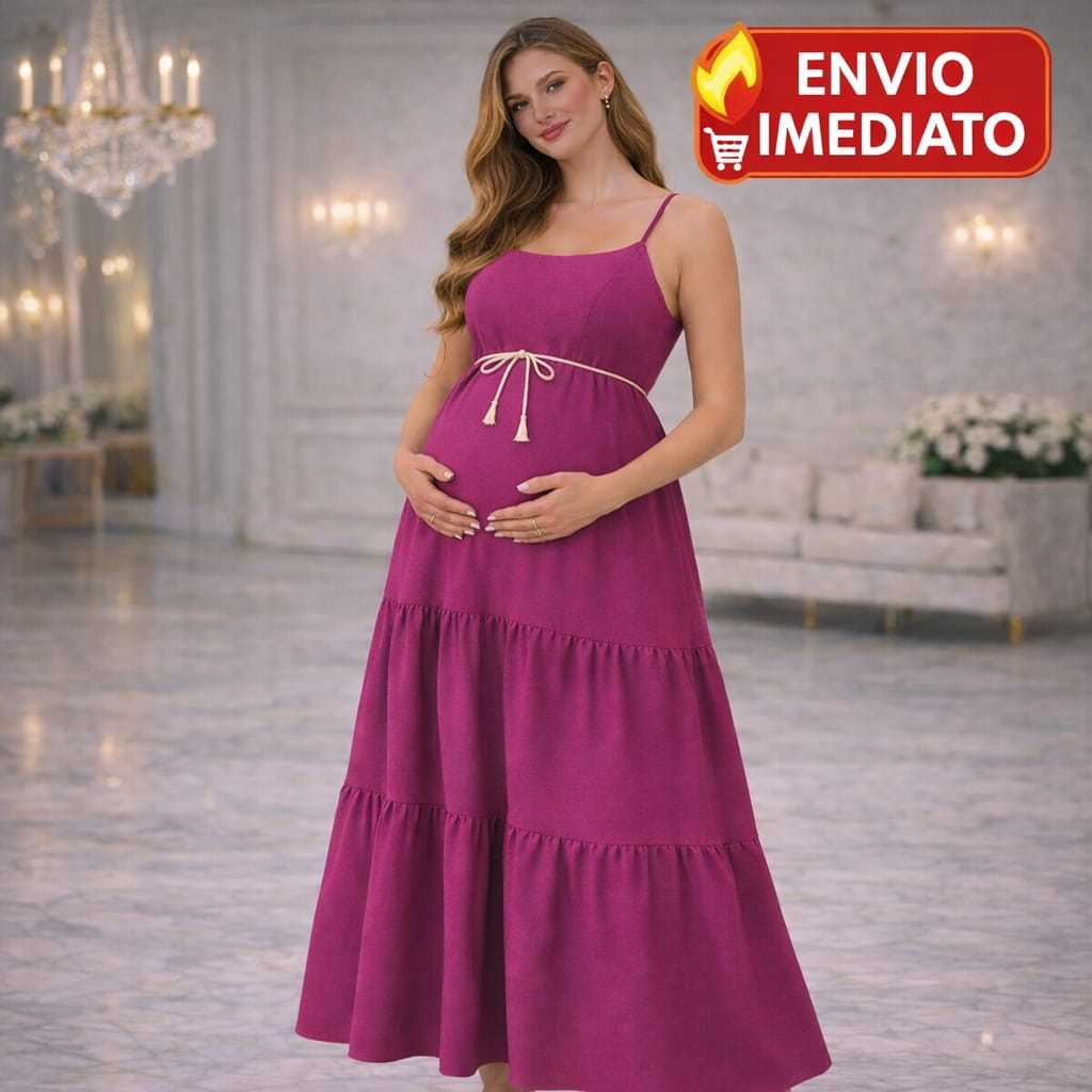 Vestido Longo Gestante 3 Marias Moda Evangélica Ensaio Gestante Chá de Bebê Confortável Envio Imediato