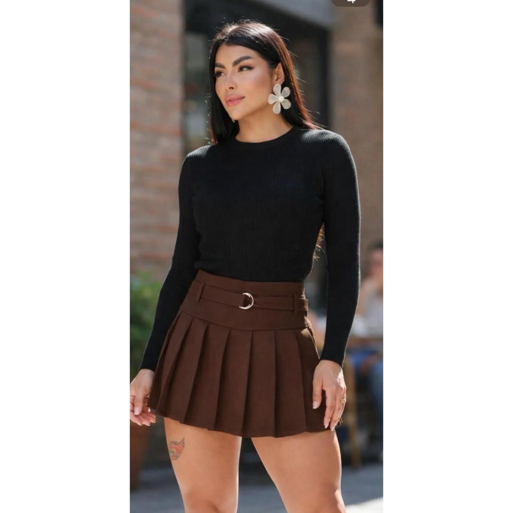 Short Saia Plissada Rodada Cintura Alta Com Pregas Alfaiataria  Look São João  Festa Junina