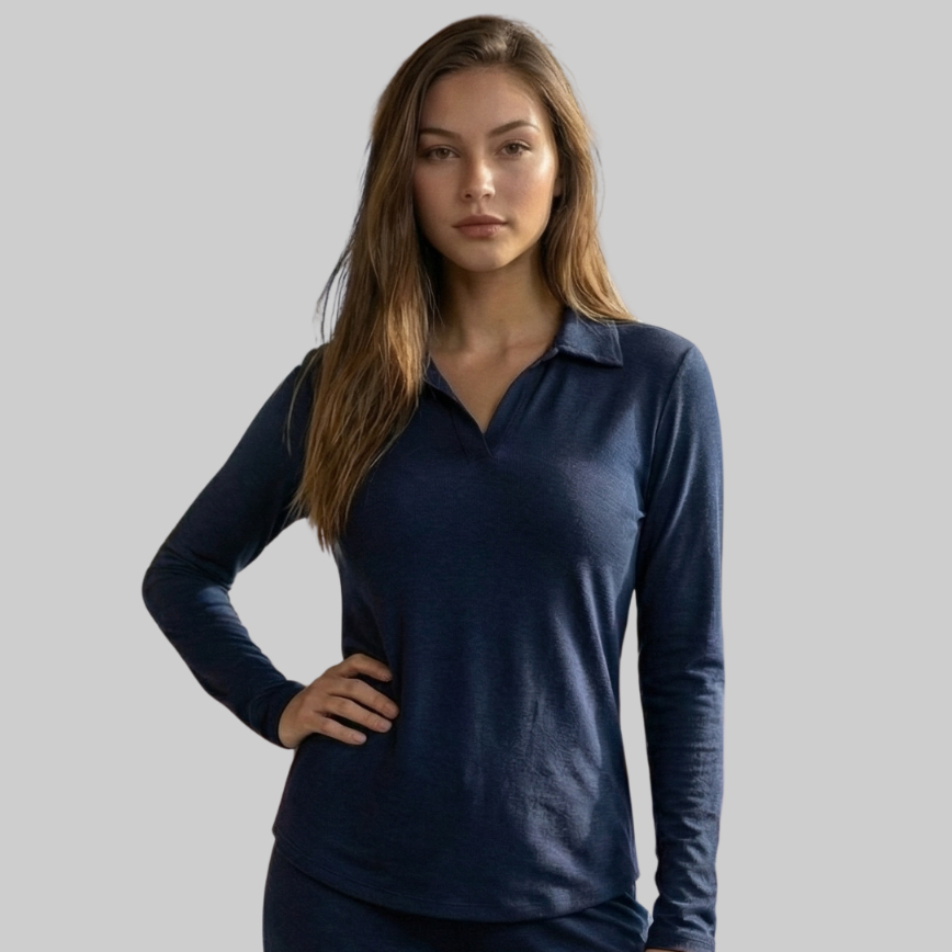 Blusa Feminina de Manga Longa Camisa Polo Viscolycra Estilosa