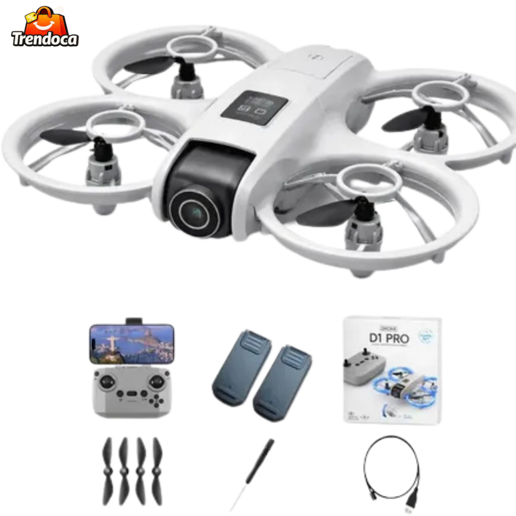 Drone D1 Pro c/ Câmera Integrada + Controle Remoto e Baterias Inclusas | Proteção na Hélice