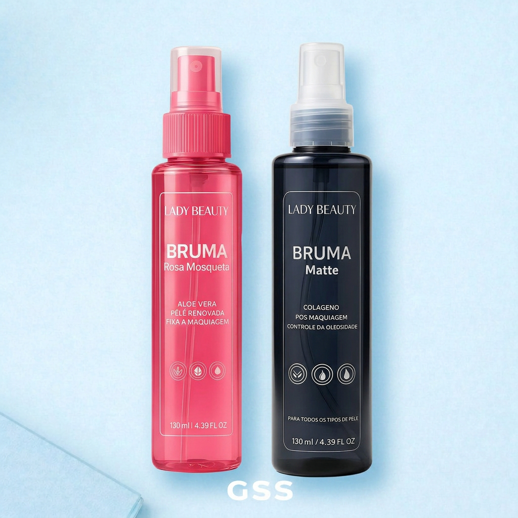 Kit 2 Bruma Lady Beauty – Rosa Mosqueta, Matte, Ouro e Prata para Fixar e Controlar Oleosidade
