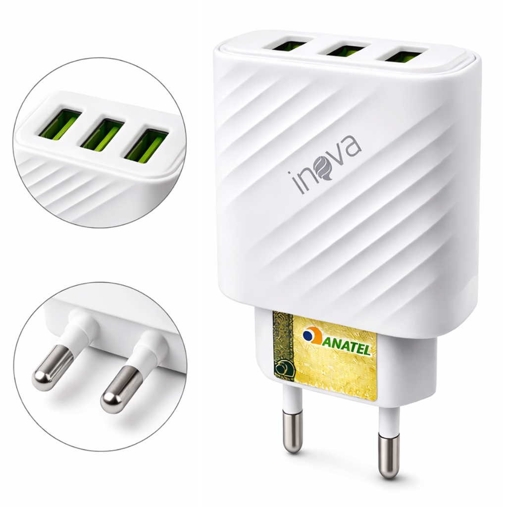 Fonte Carregador de Celular 3 Entradas USB Tomada 5.1 Turbo