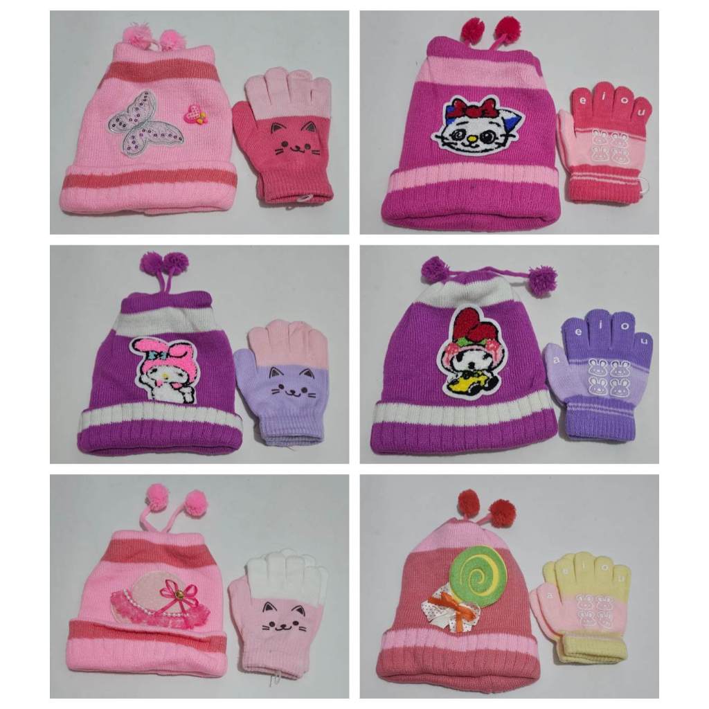 Kit infantil meninas touca e luva 1-6 anos