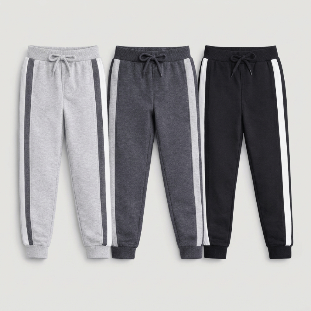 Kit 3 Calças Moletinho Listra Moletom Infaltil Unisex 2 ao 12 Menino Menina Inverno