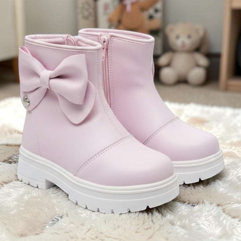Bota Infantil Menina Laço Delicado Coração Confortável