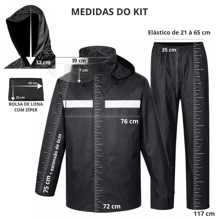 Conjunto Impermeável Moto PVC Reforçado Jaqueta Refletiva com Capuz e Viseira e Calça Motociclista