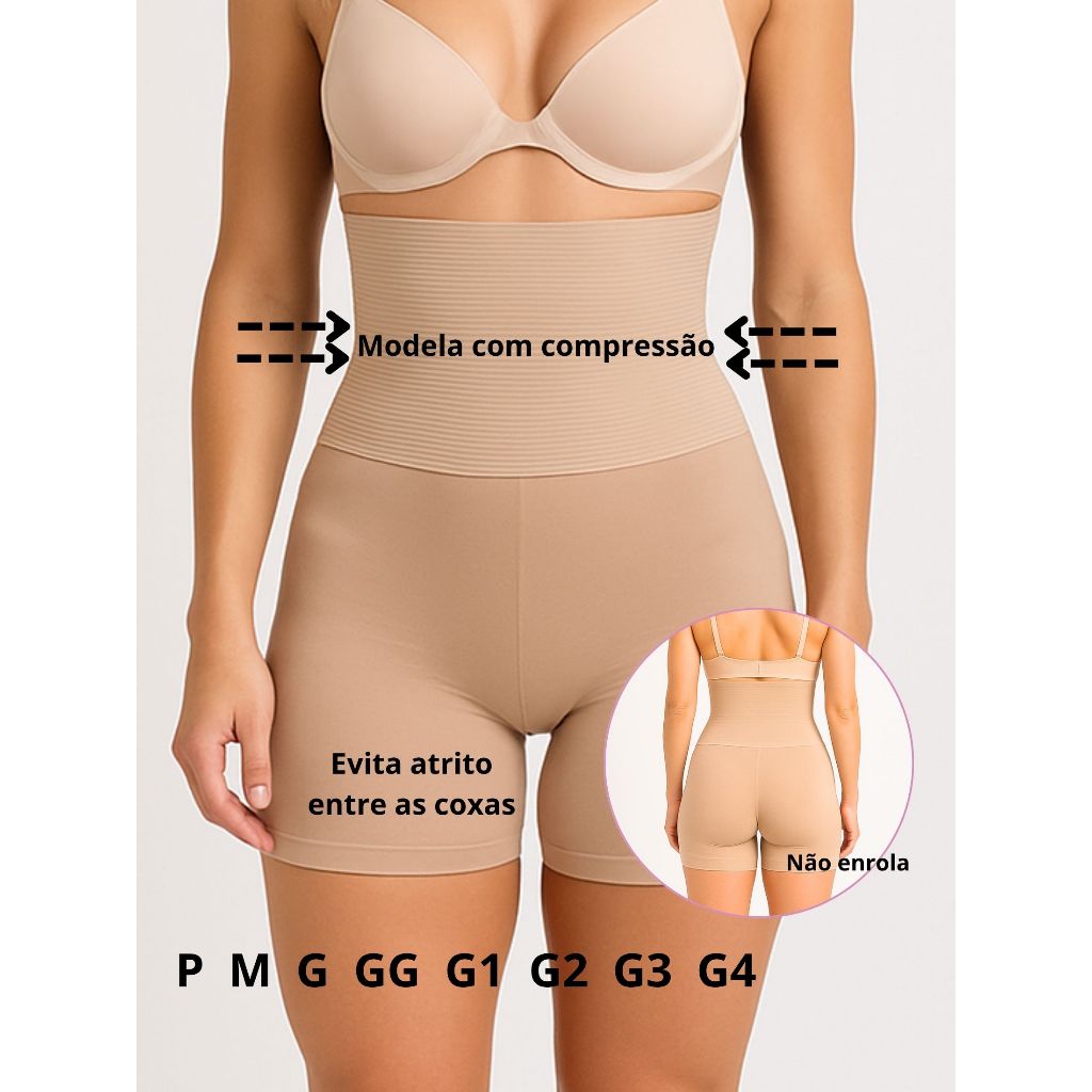 Short Cinta Modeladora Segura Barriga Bermuda Anágua Modelador Afina Cintura Cós Alto Compressão