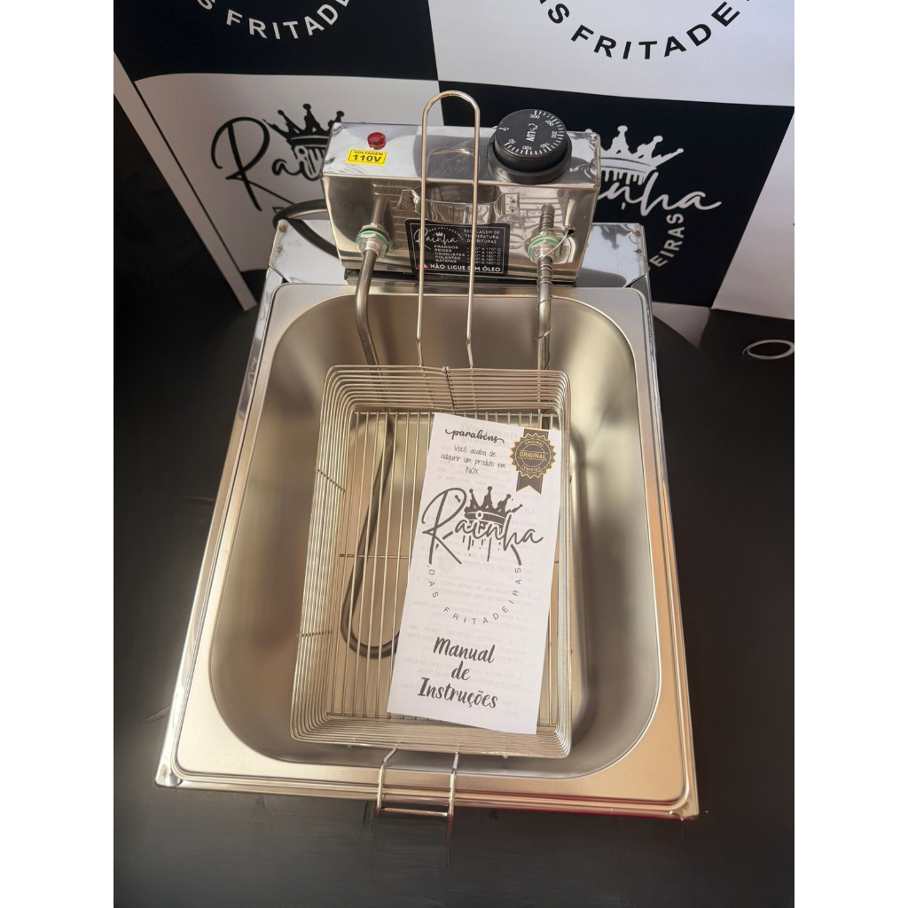 Fritadeira Elétrica em Inox 7 Litros com 3.000 Watts + Termostato até 300 Graus -Alto Desempenho para sua cozinha