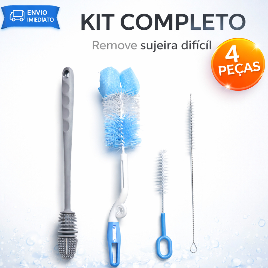 Kit 4 Escovas Para Lavar Louça Garrafa Copo Mamadeira Canudo Multiuso Limpeza Casa Pia