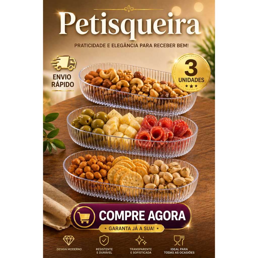 Kit 3 Petisqueiras Acrílico Transparente LANÇAMENTO