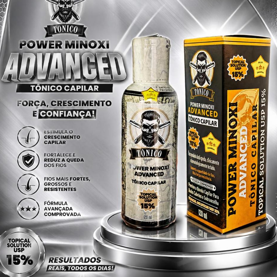 Tonico Capilar Cabelo e Barba Powerminoxi Crescimento 120ml + caixinha