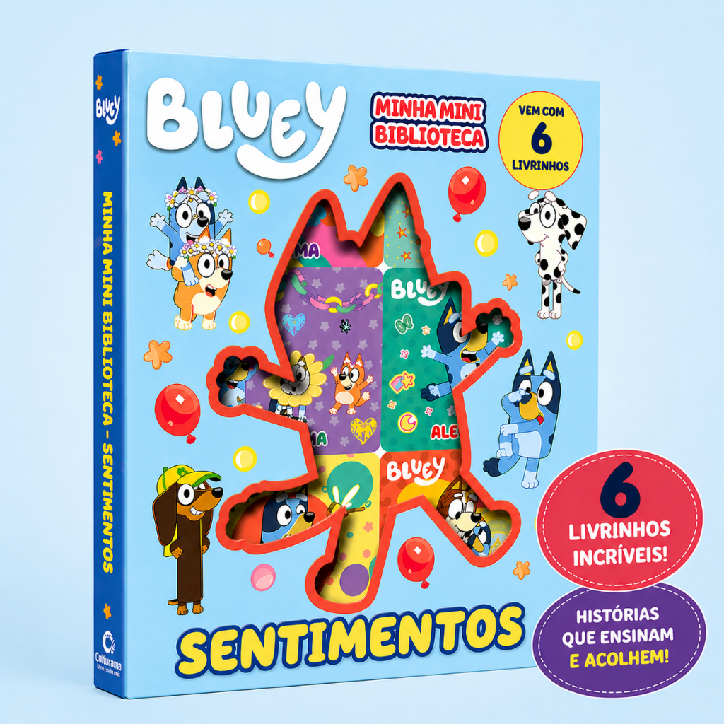 Bluey Minha Mini Biblioteca Sentimentos 6 Livros para crianças Aprender Desenvolvimento Diversão Infantil
