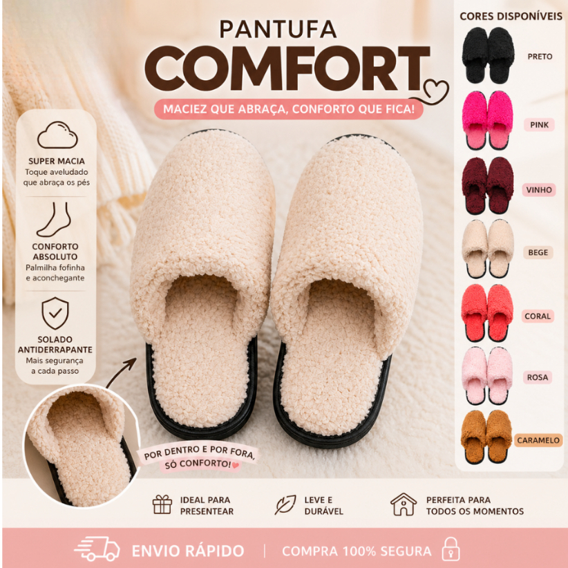 Pantufa Peluciada Teddy Comfort diversas cores - Chinelo De Inverno - pantufa feminina masculina
