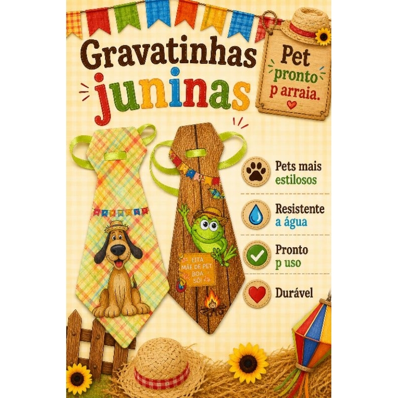 Gravata pet junina Gravatinha Personalizada Quadrilha Cães e Gatos Banho e tosa.